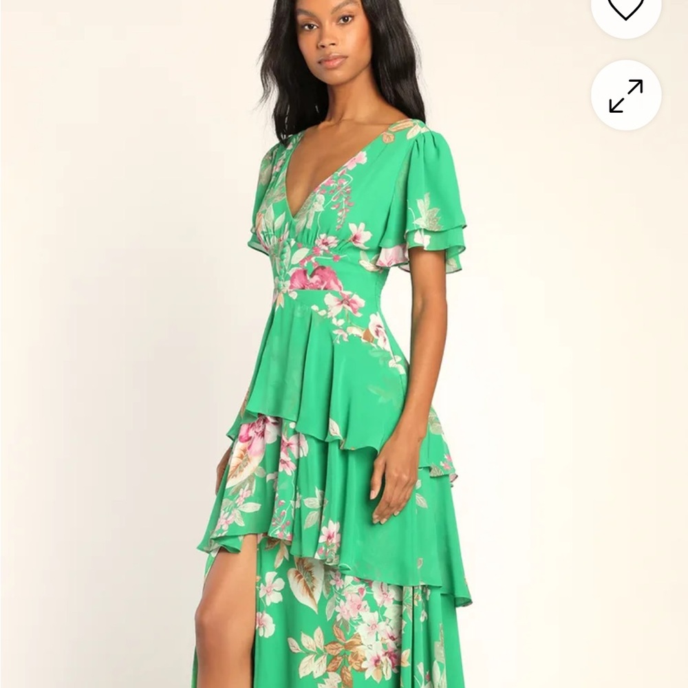 Lulu’s Floral Green Ruffle Dress
